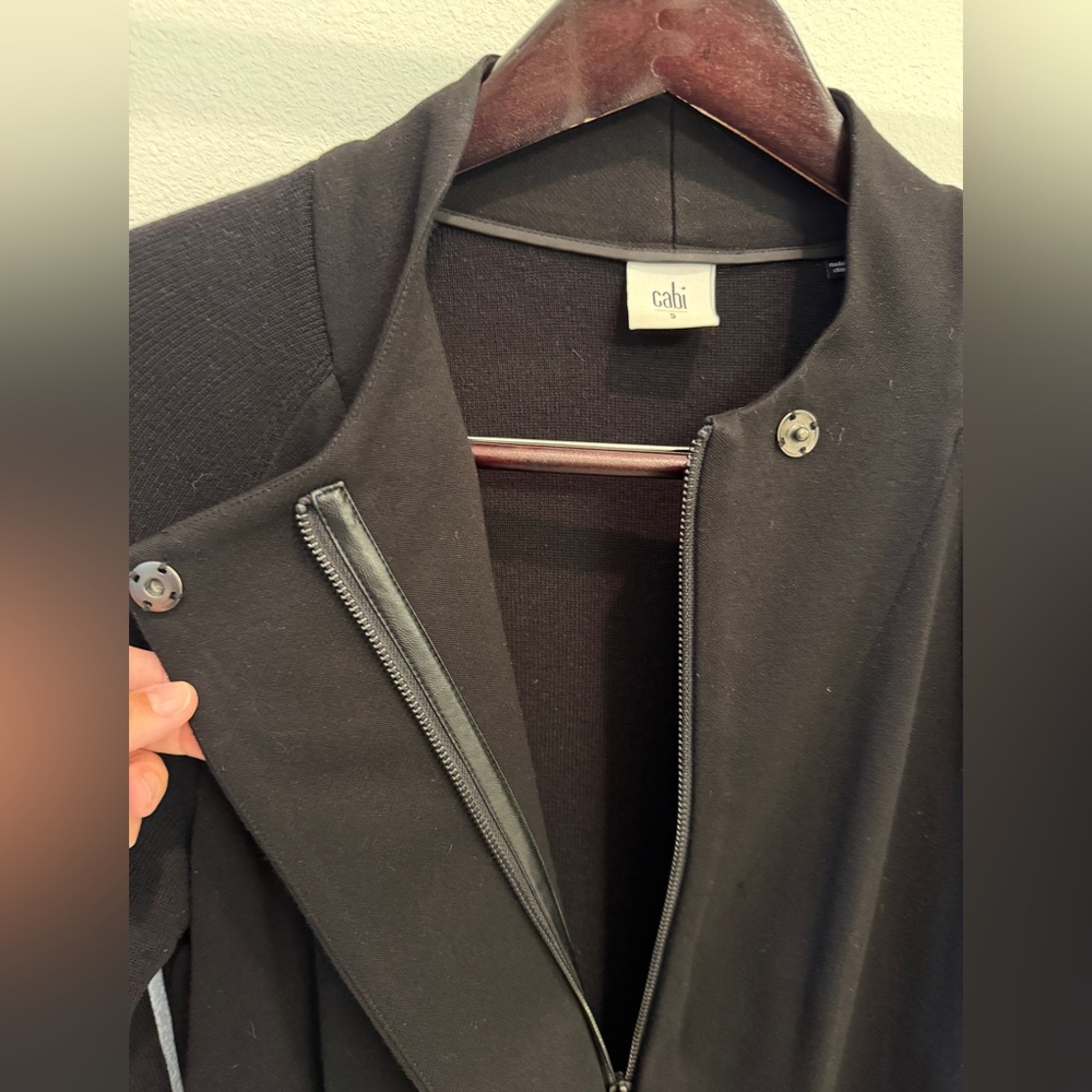 CAbi Black Longline Sweater Jacket with Faux Leather-Trim Pockets - Picture 5 of 12